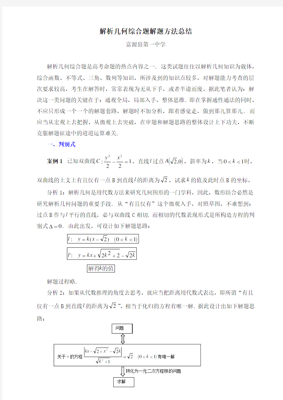 解析几何综合题解题方法总结.