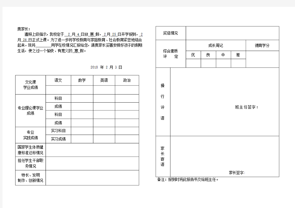 素质报告书模板