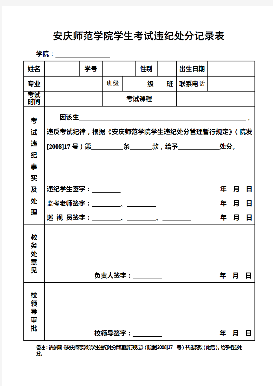 学生违纪处分记录表