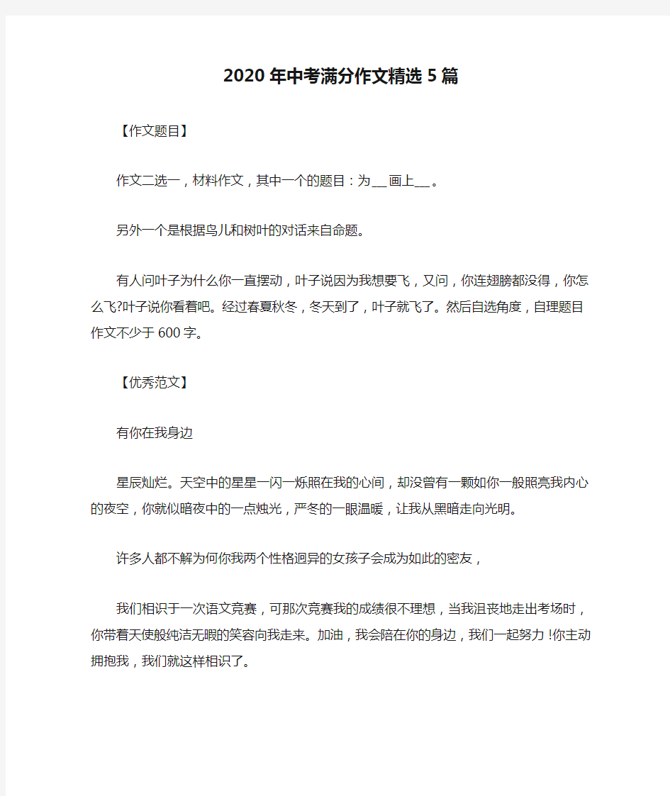 2020年中考满分作文精选5篇