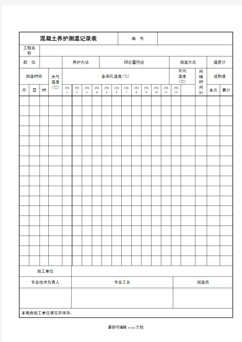 混凝土测温记录表