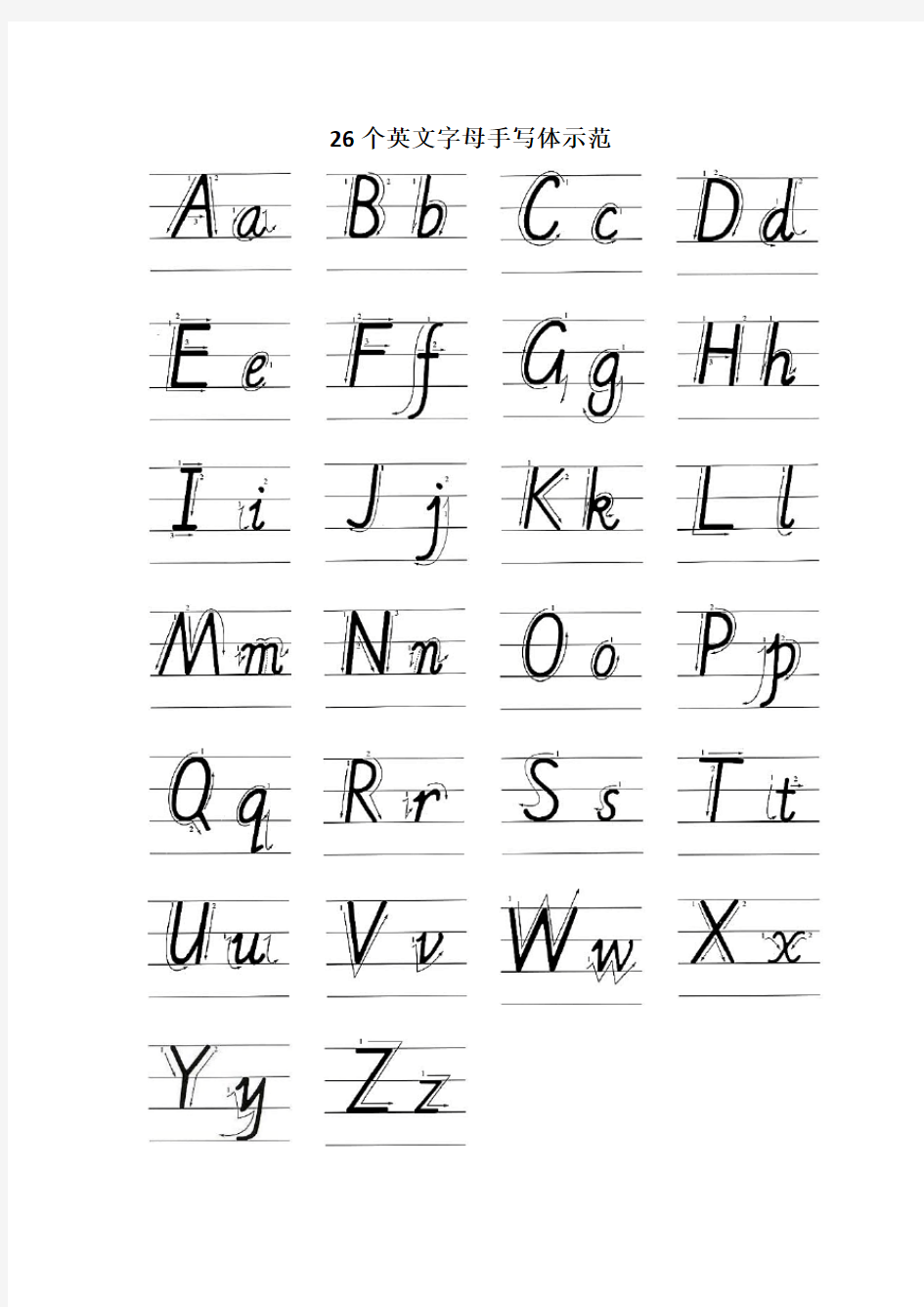 26个英文字母手写体示范
