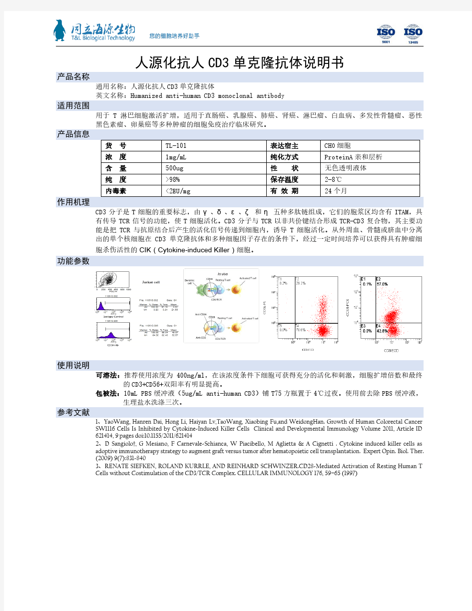 抗人CD3单克隆抗体说明书