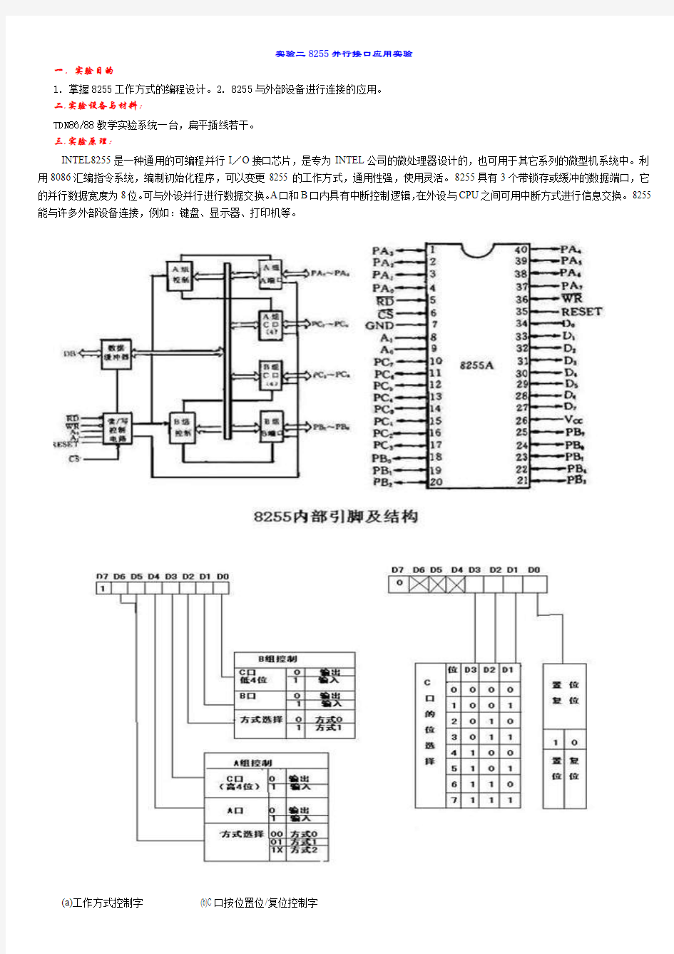 实验二 8255并行接口的应用实验