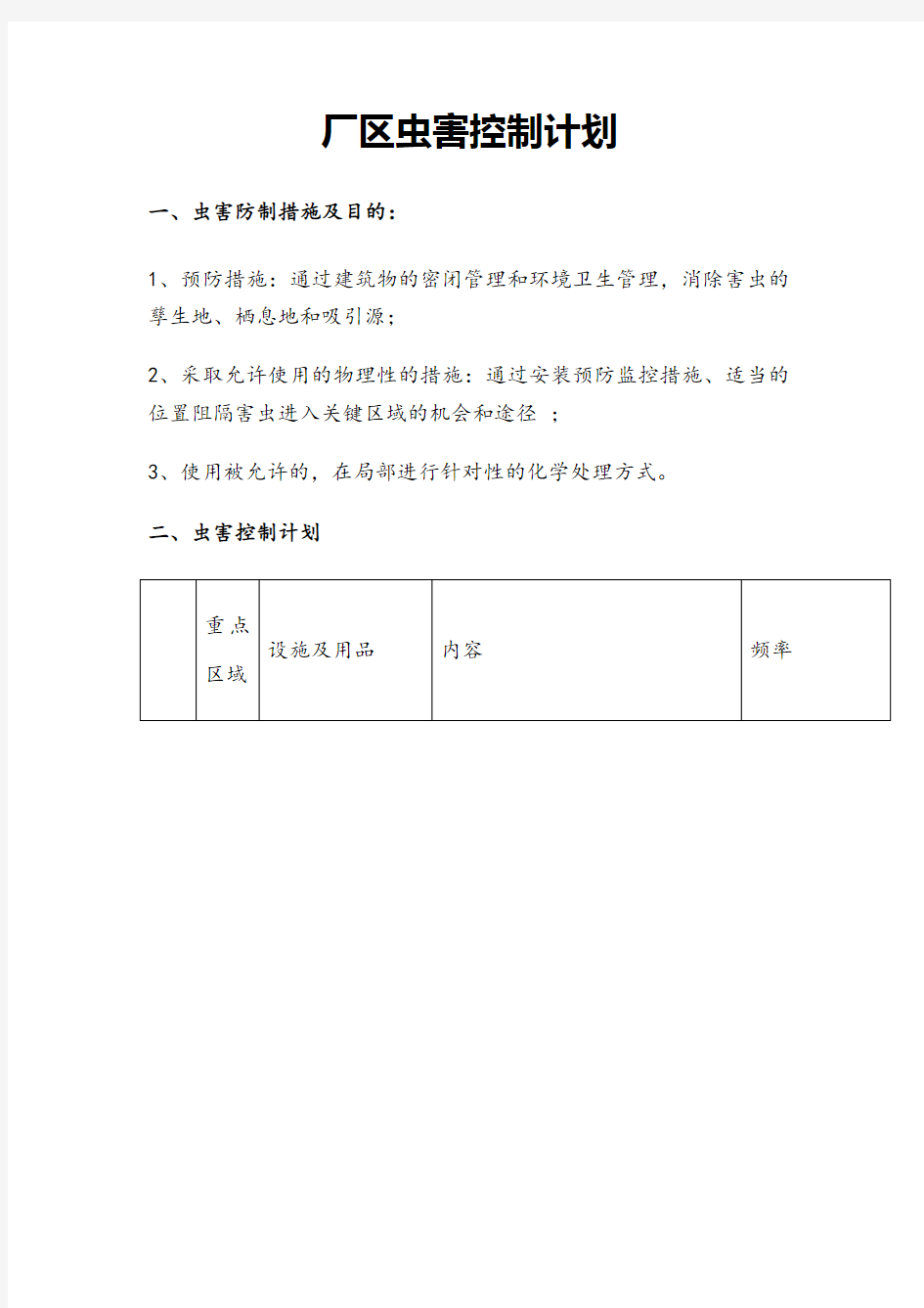 厂区虫害控制计划