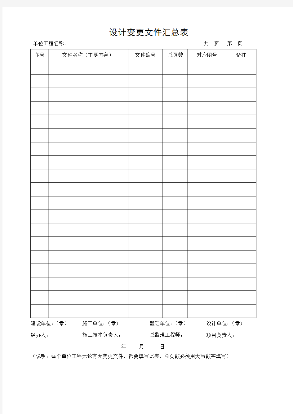 设计变更文件汇总表