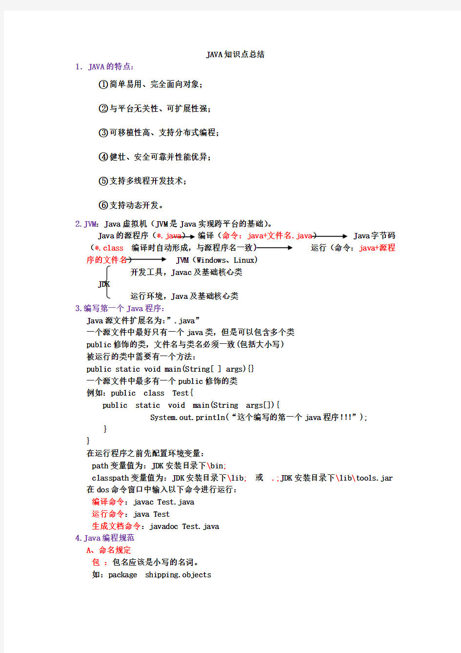 (完整word版)Java知识点总结,推荐文档