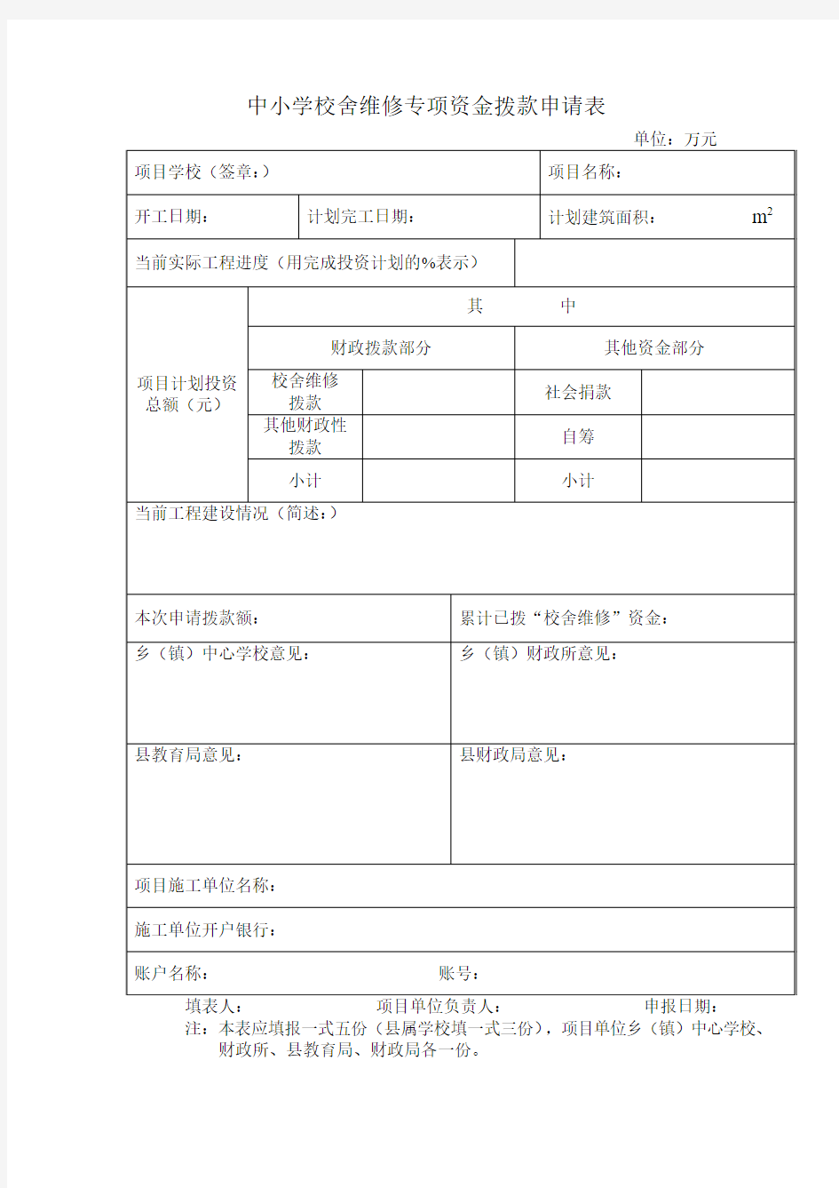 专项资金拨款申请表