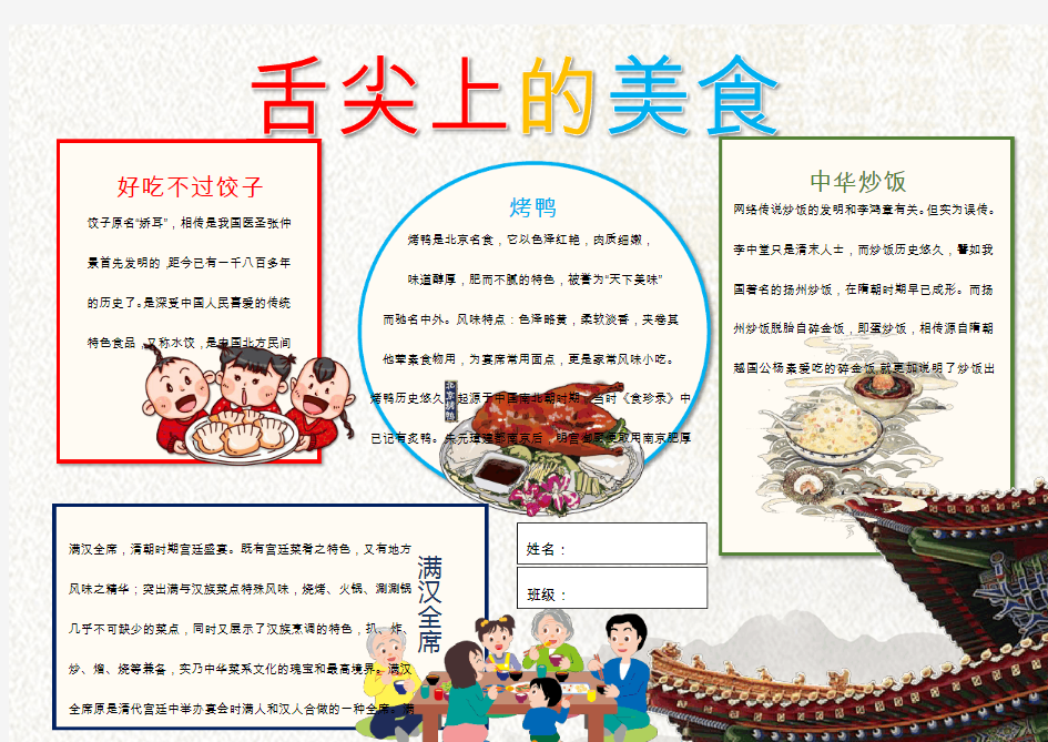 中华传统美食舌尖上的美食小报手抄报A4模板