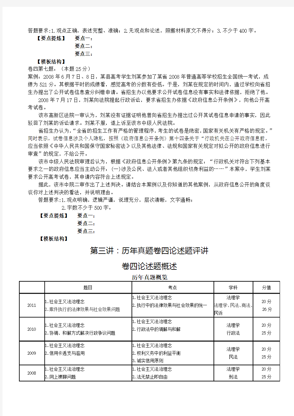 司法考试论述题模板法答题技巧回顾