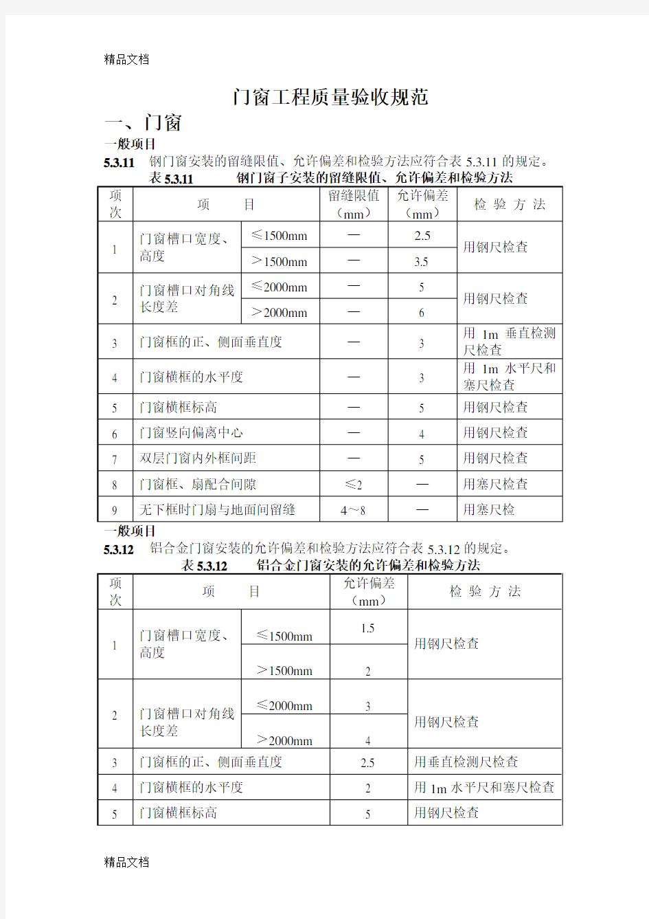 最新门窗工程质量验收规范