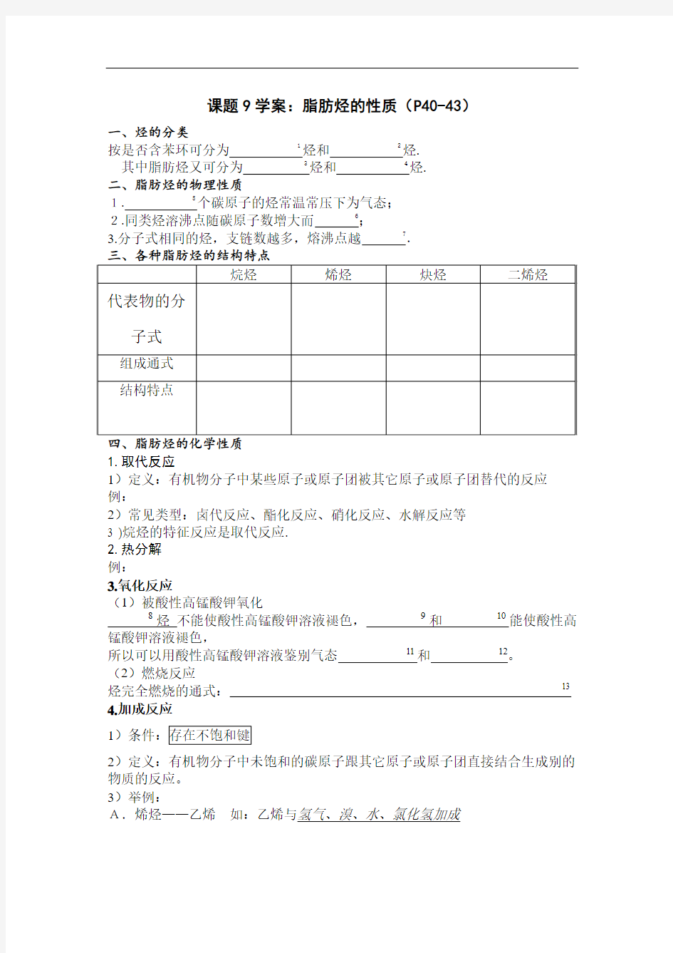 最新高中化学-高二化学脂肪烃的性质 精品