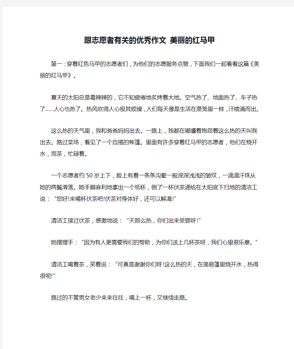 2021年跟志愿者有关的优秀作文 美丽的红马甲