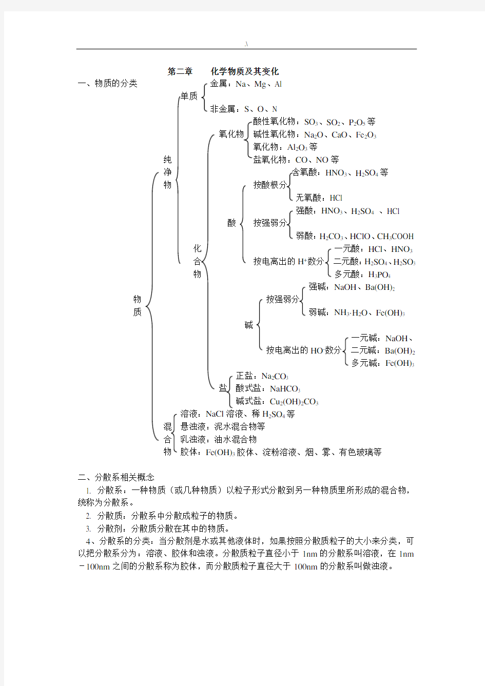 高一化学必修一第二章情况总结