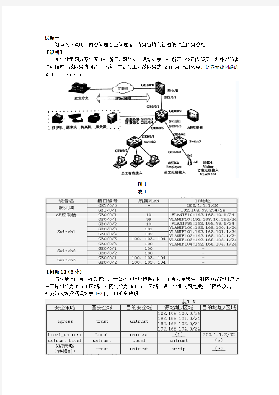 软考网络工程师2017年下半年下午试题及答案详解