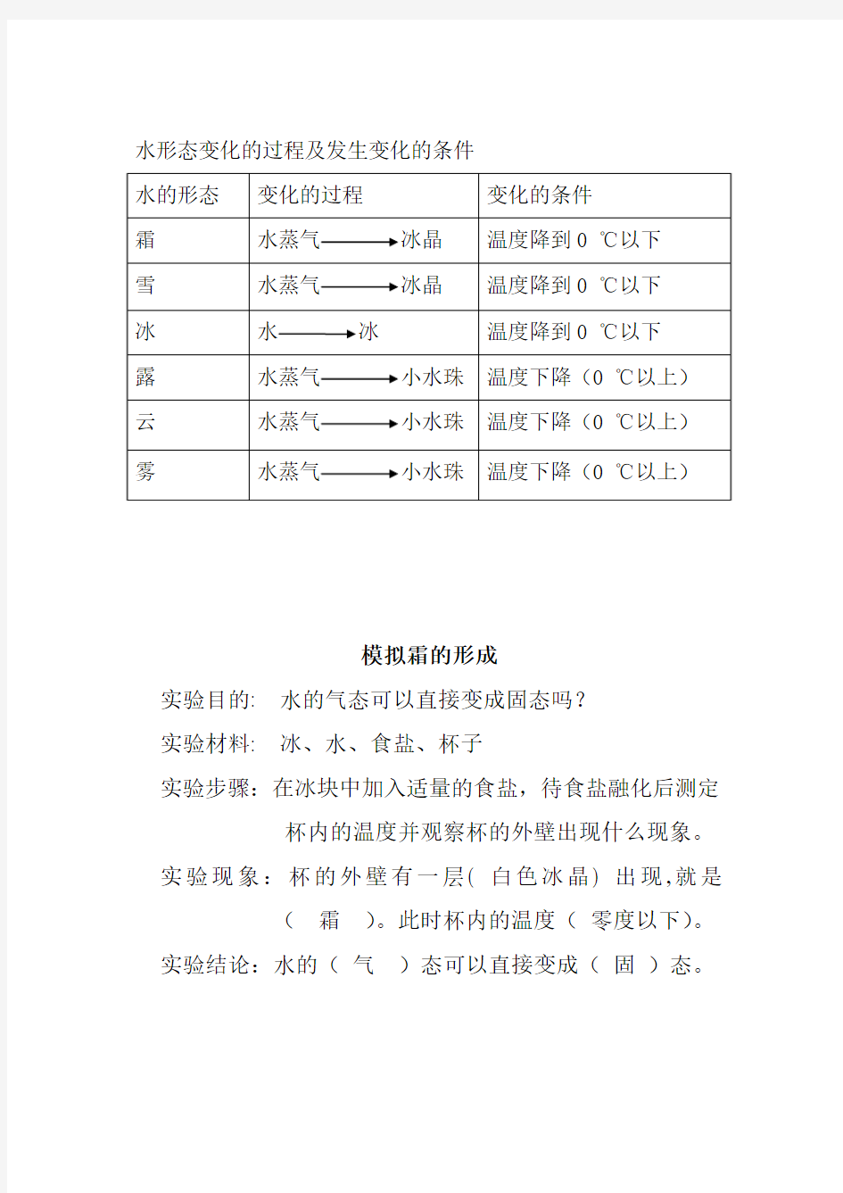 水的三态变化实验报告单