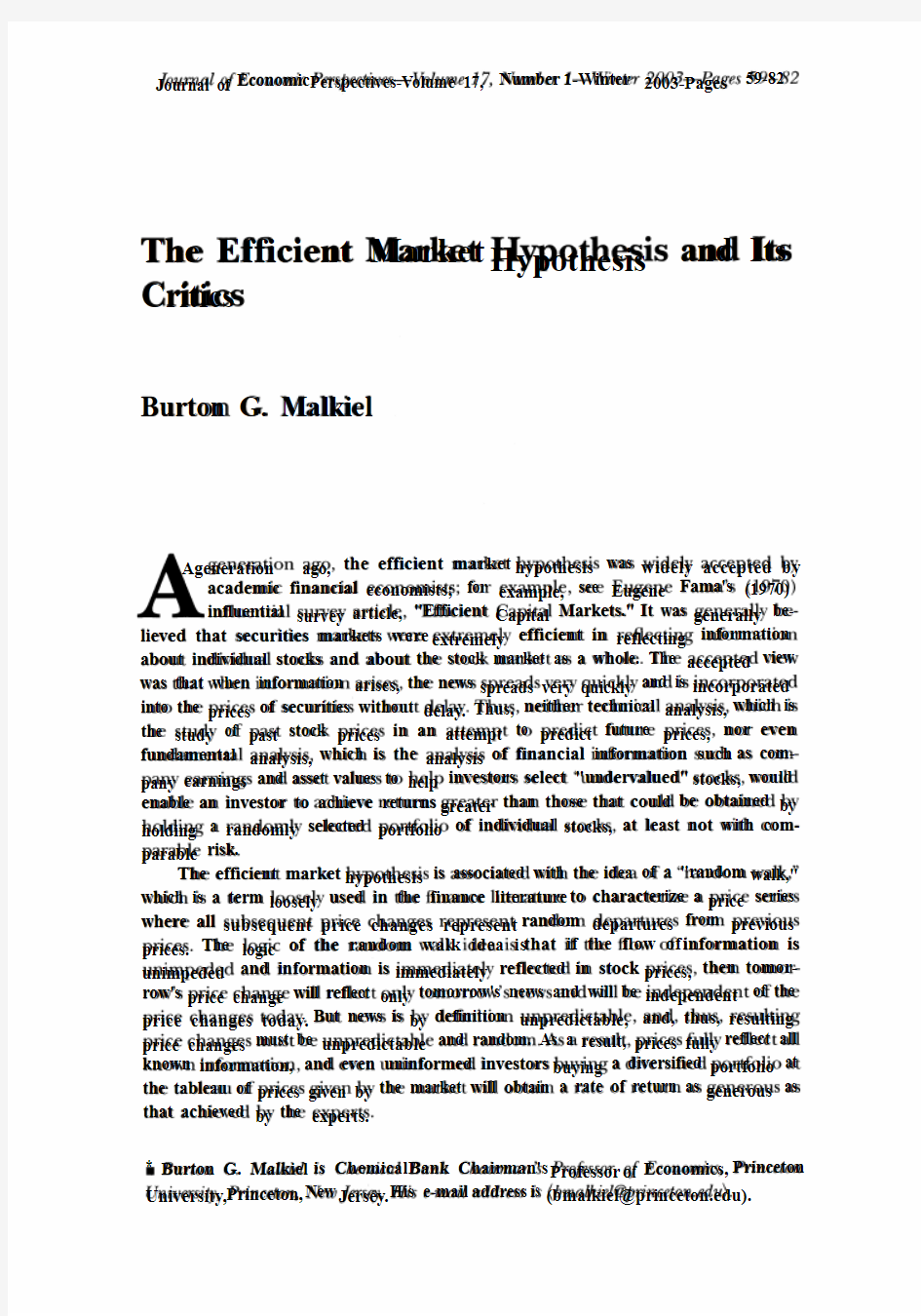 MALKIEL,Burton G._2003  The Efficient Market Hypothesis and Its Critics