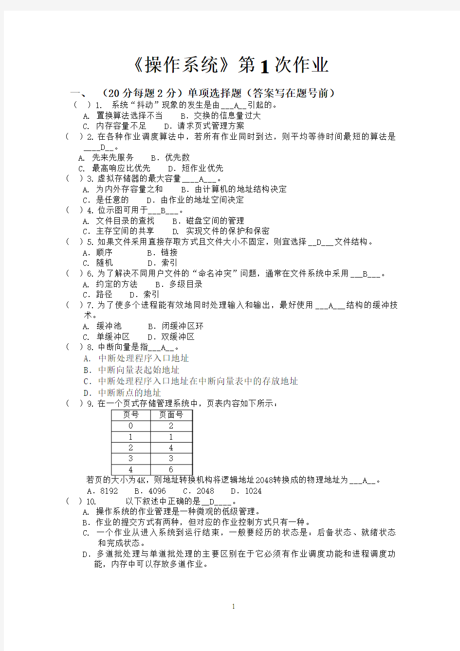 操作系统2014第1次作业