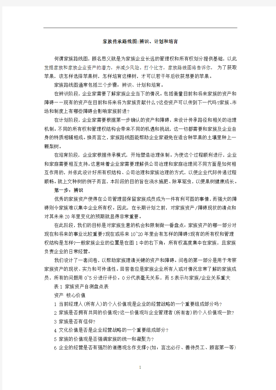 家族传承路线图 辨识、计划和培育