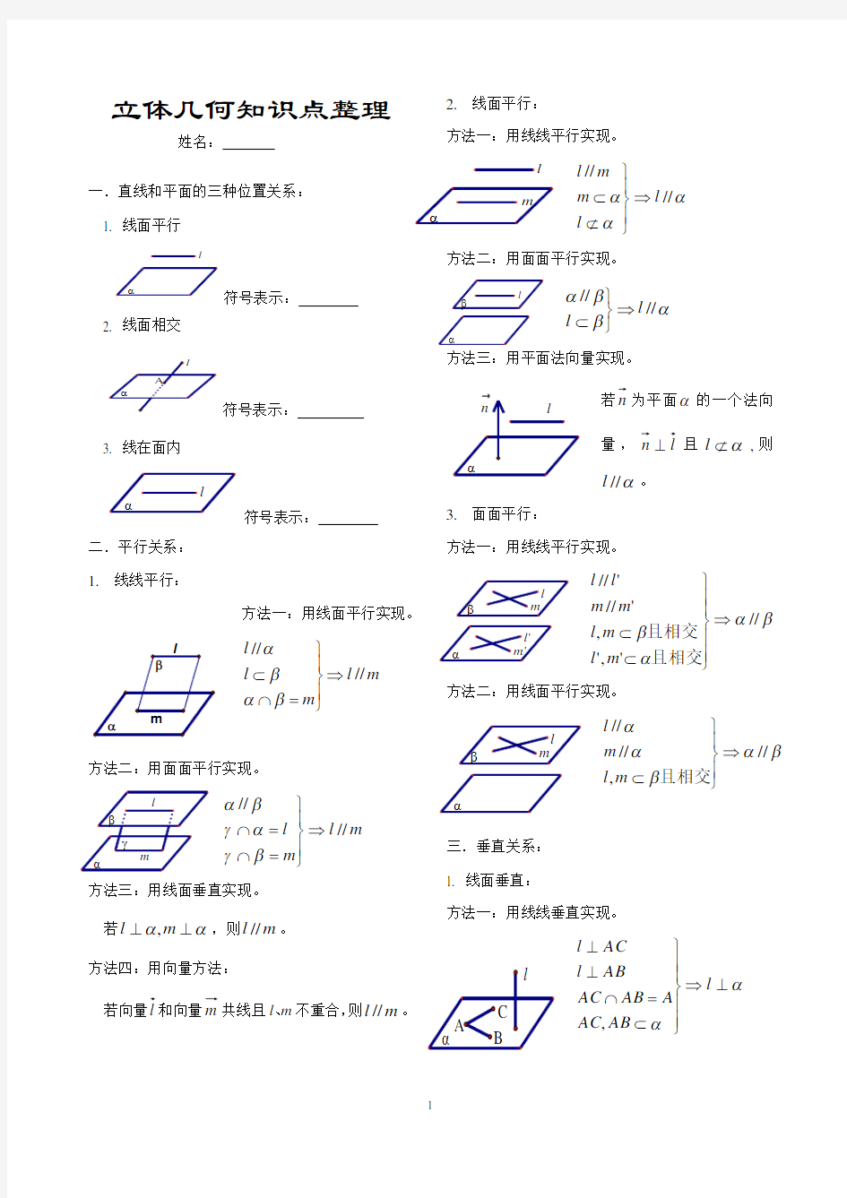 高中立体几何基础知识点全集(图文并茂)