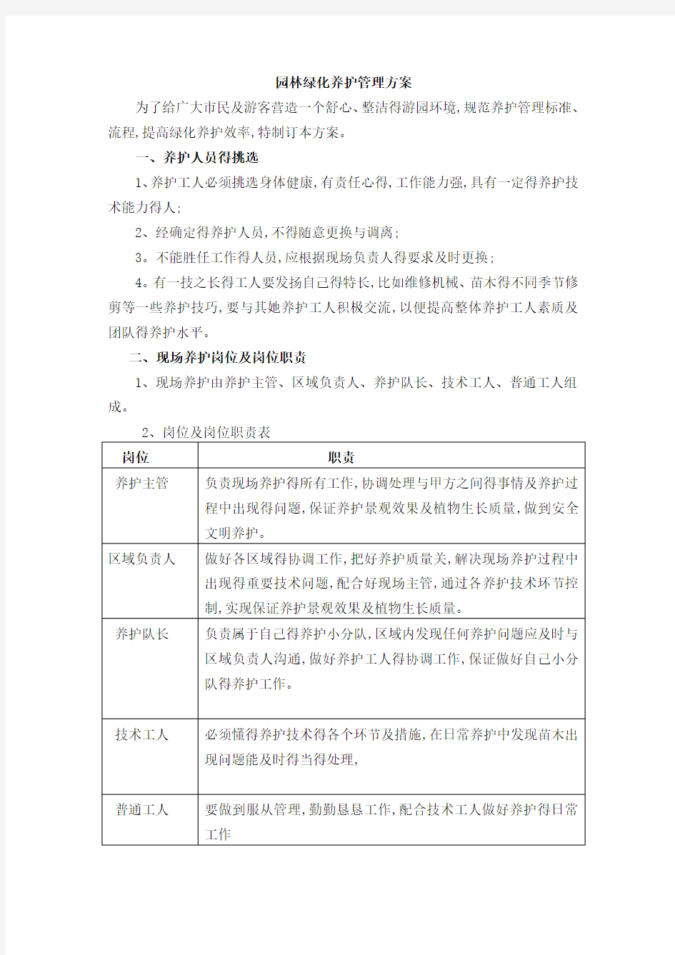 园林绿化养护管理方案