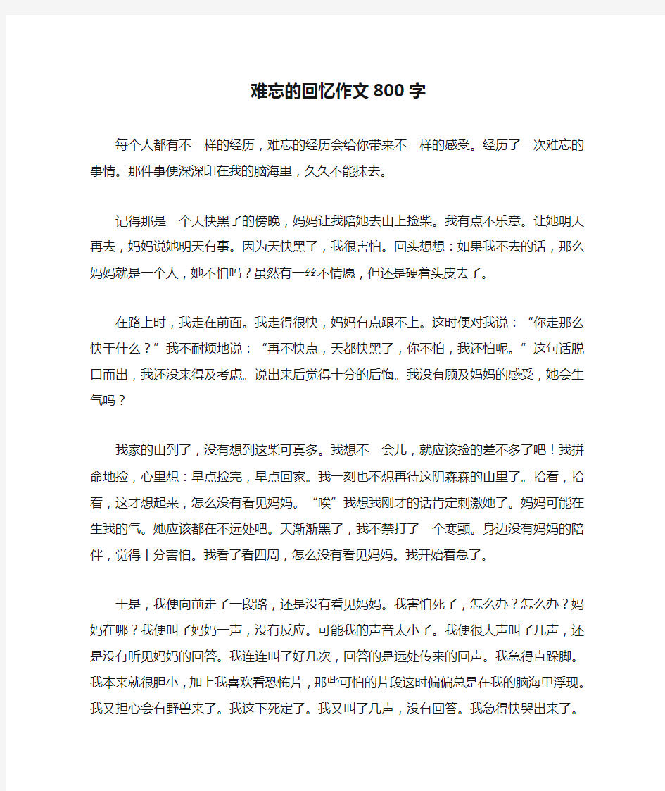 难忘的回忆作文800字