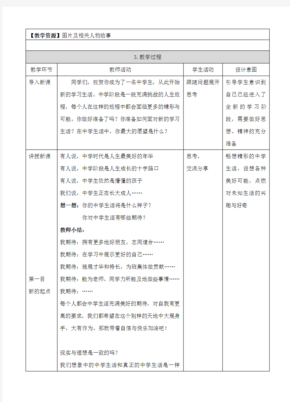 部编新人教版初中《道德与法治》七年级上册《中学序曲 》优质课教案