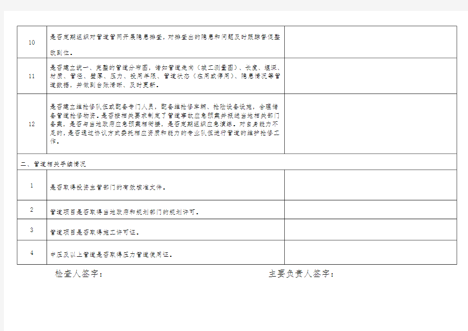 城镇燃气管网检查表