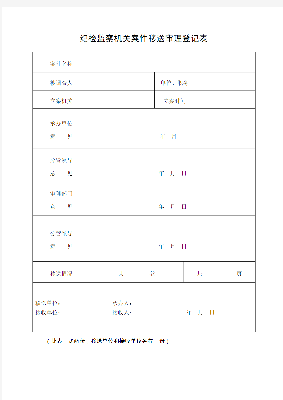 纪检监察机关案件移送审理登记表(新版)