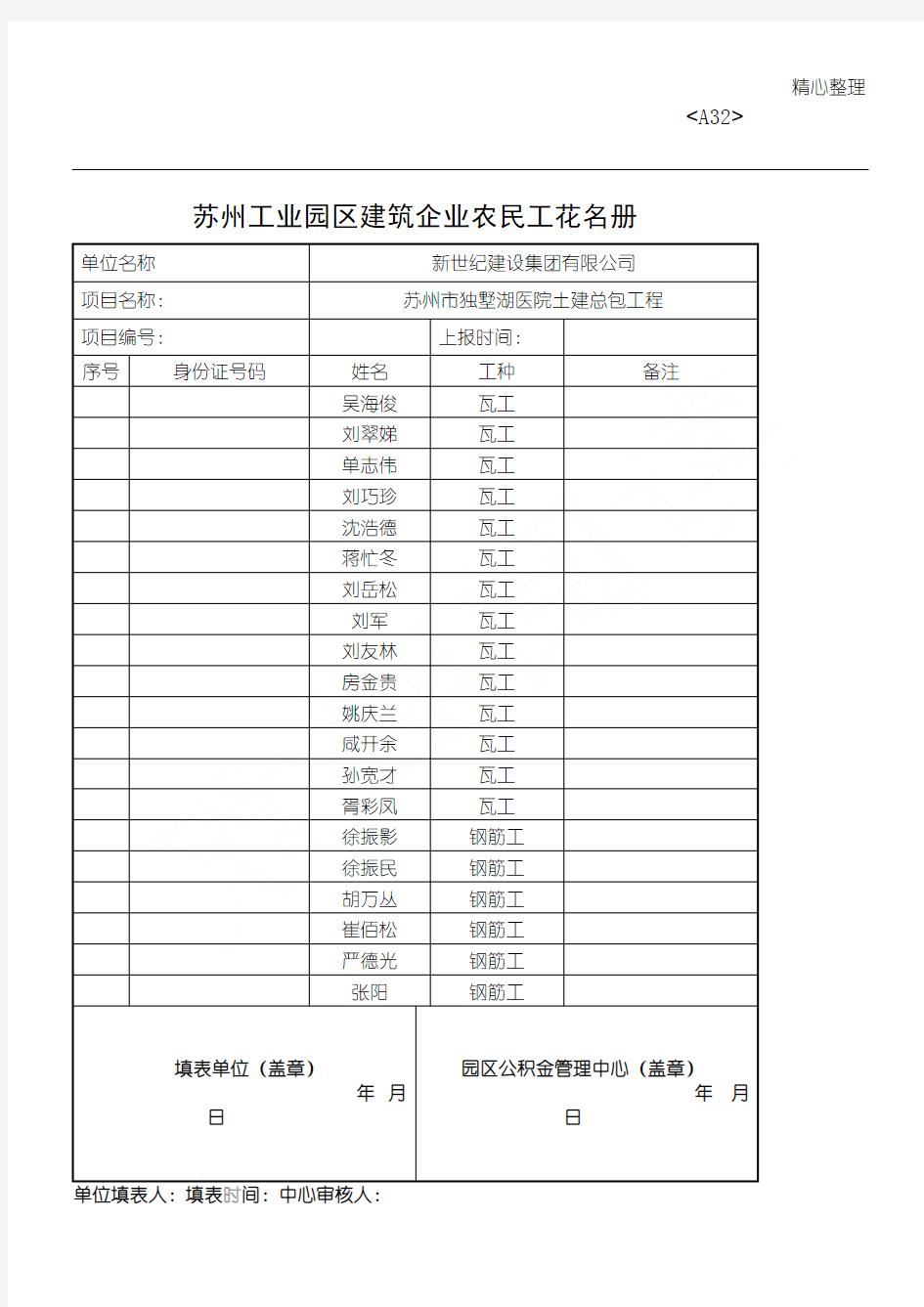 《建筑企业农民工工伤保险参保登记表及花名册》(1)