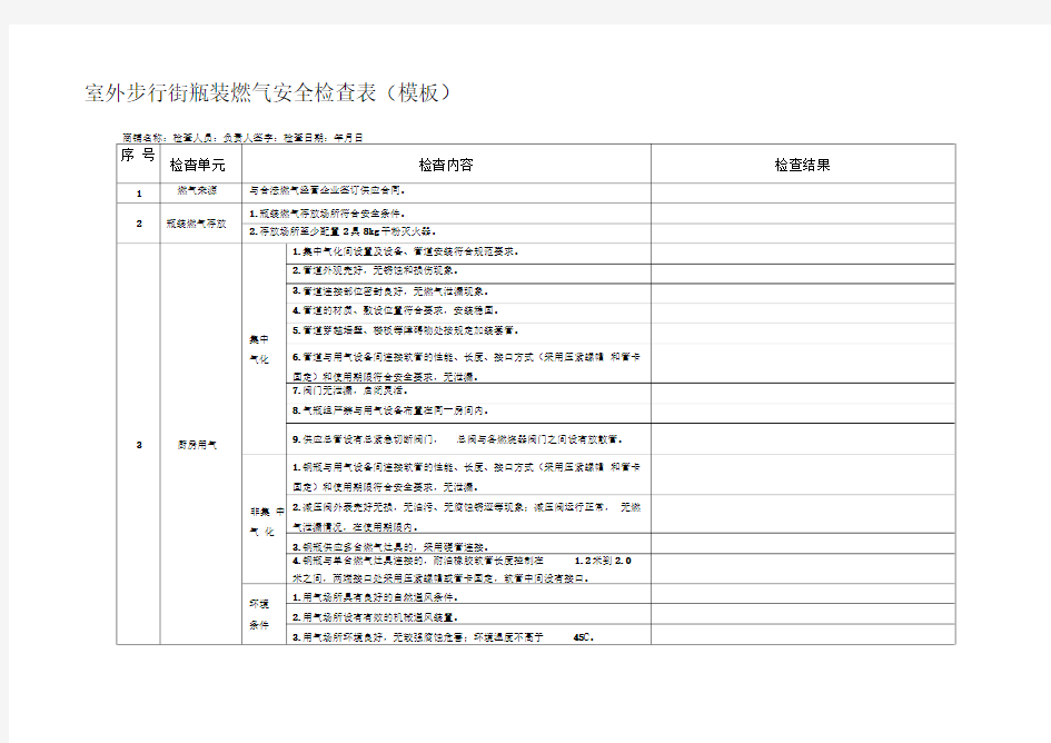 《瓶装燃气安全检查表》