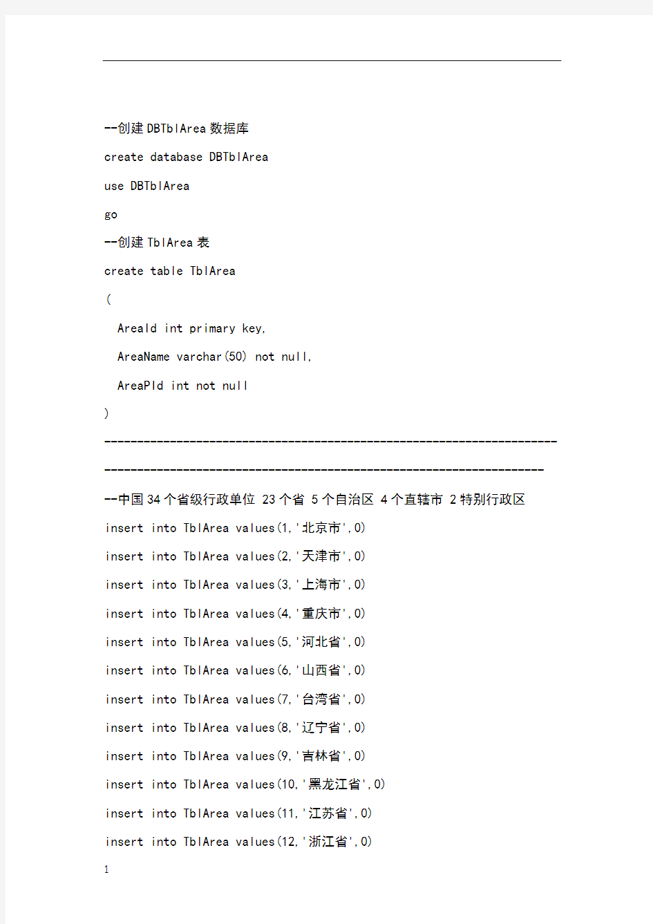 省市联动数据库