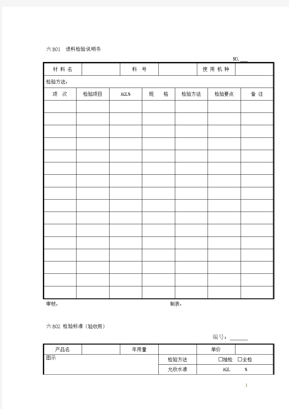 进料检验表格模板范文