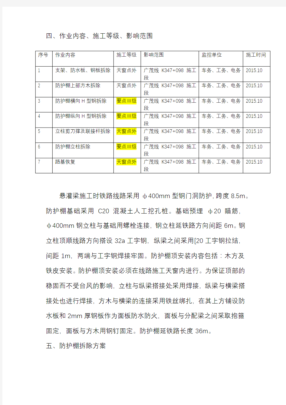 防护棚拆除方案