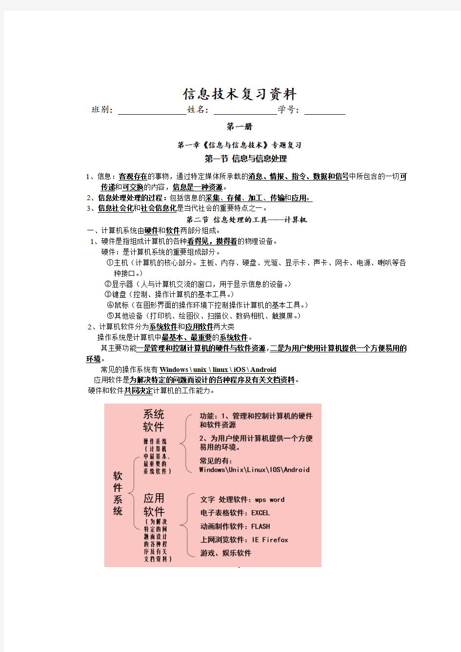 粤教版  初中  信息技术复习资料知识点汇总