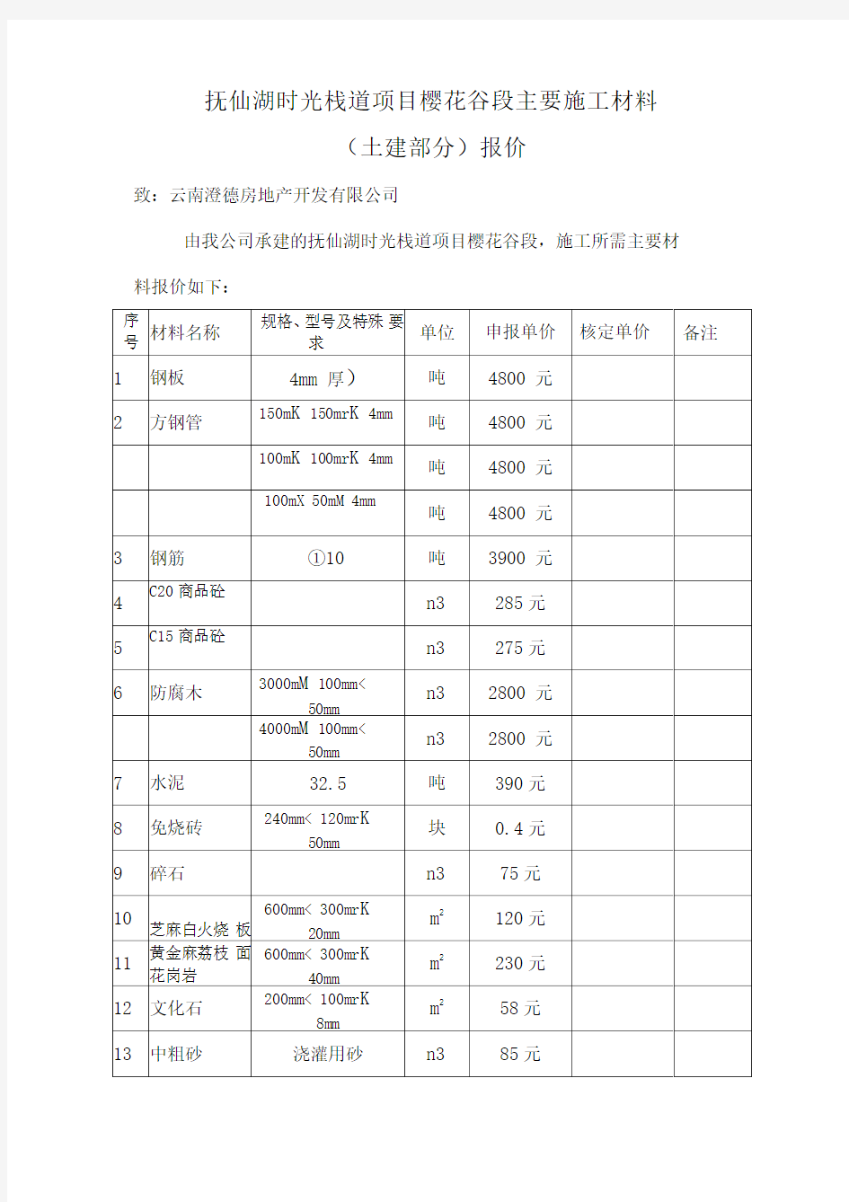 材料报价单完整版本