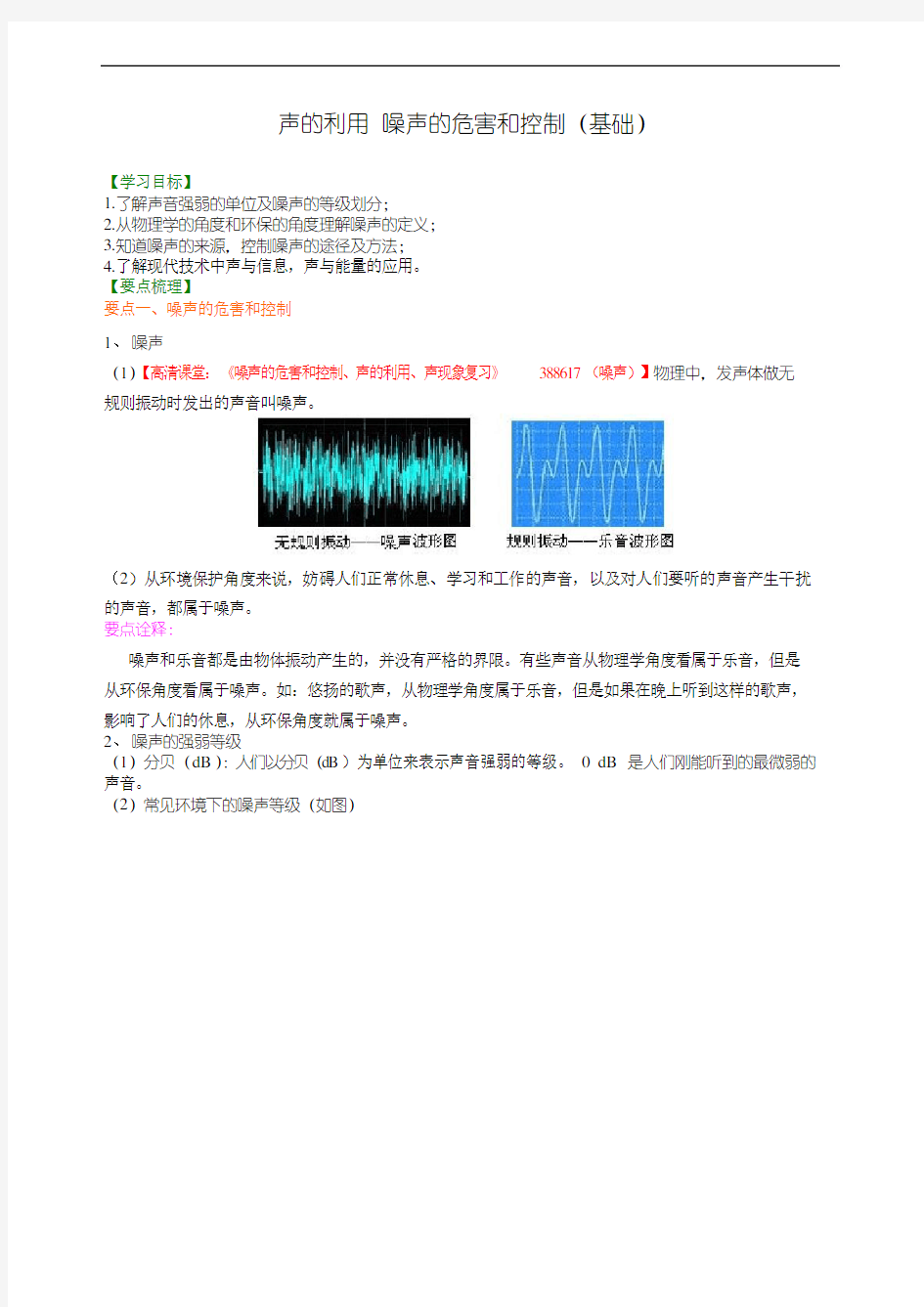 八年级上册物理之声的利用 噪声的危害和控制(基础)知识讲解