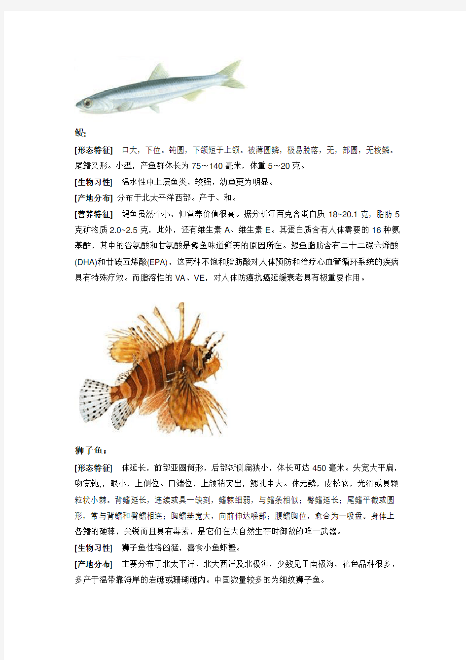 各种海鲜鱼类的介绍