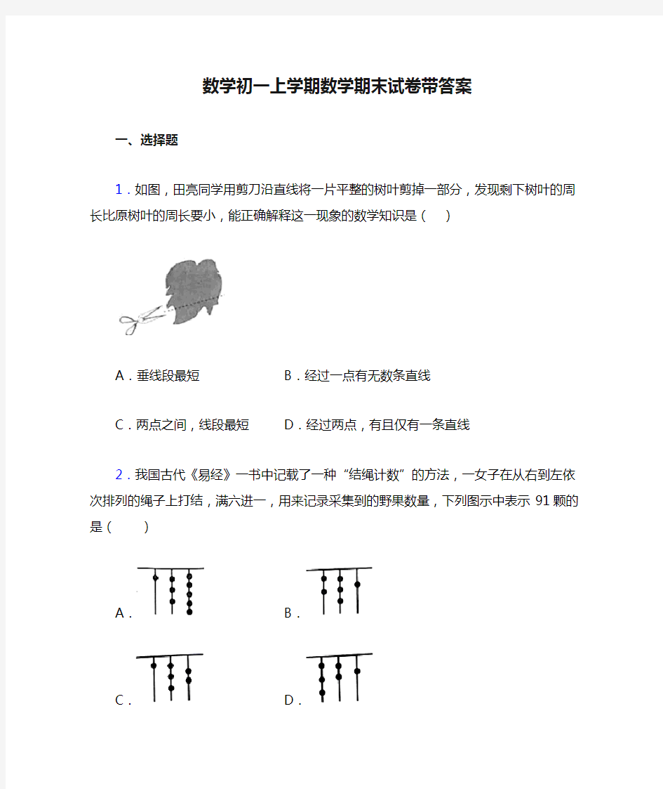 数学初一上学期数学期末试卷带答案