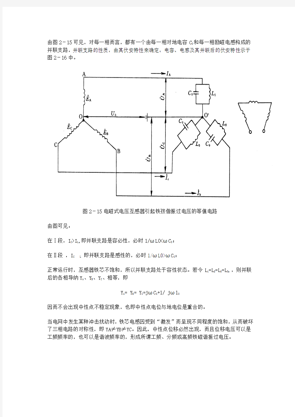 电磁式电压互感器铁芯饱和引起的铁磁谐振现象