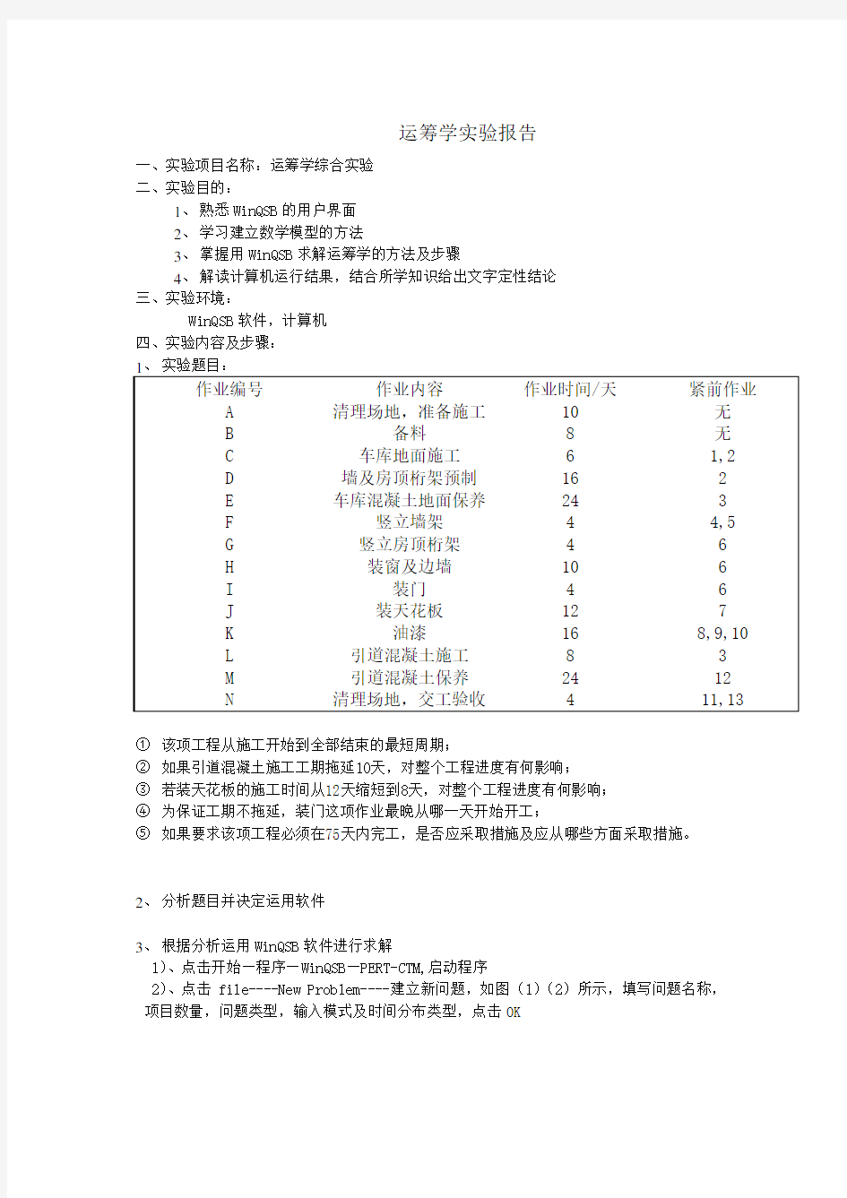 运筹学上机实验报告