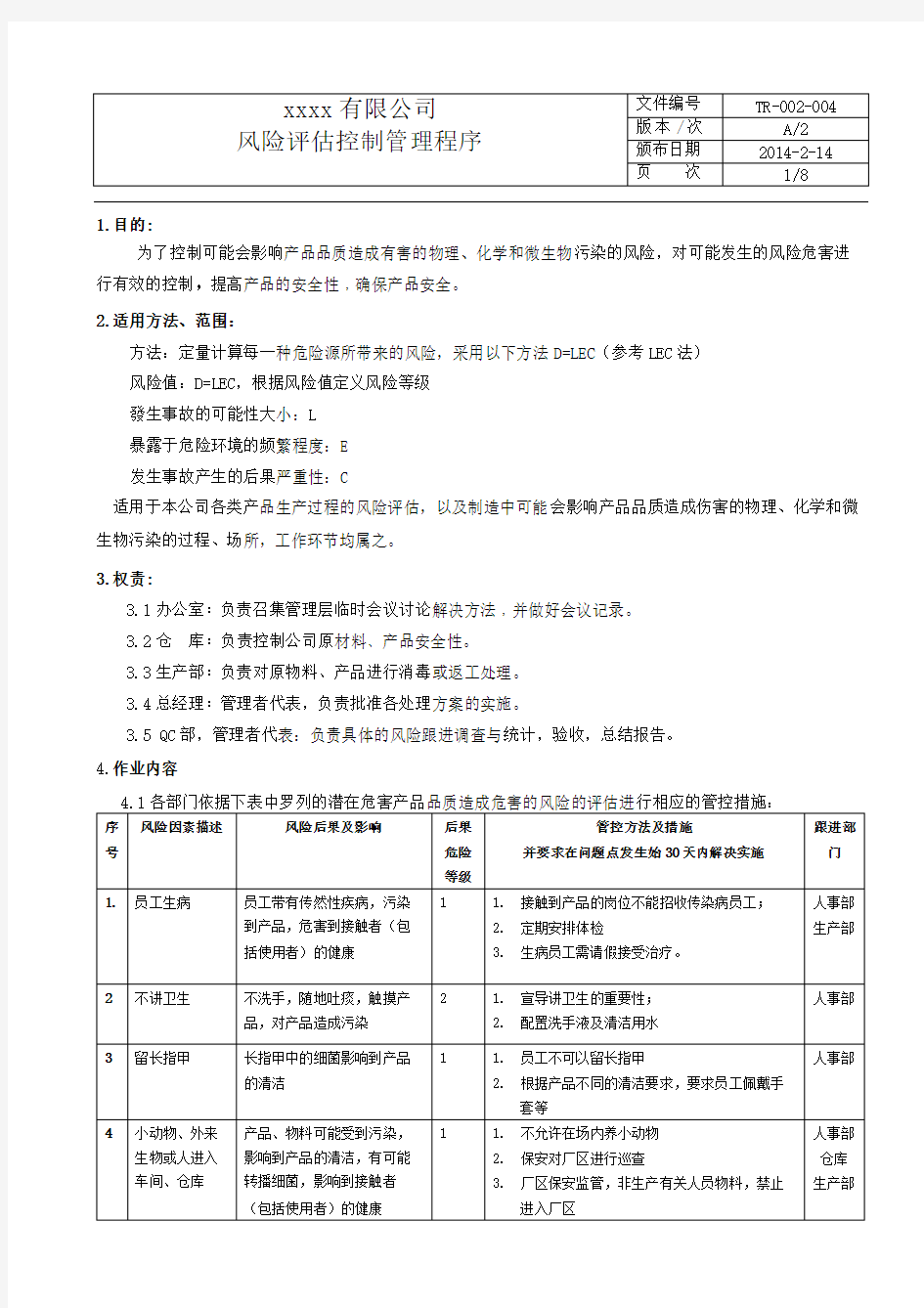 品质风险评估识别和控制程序