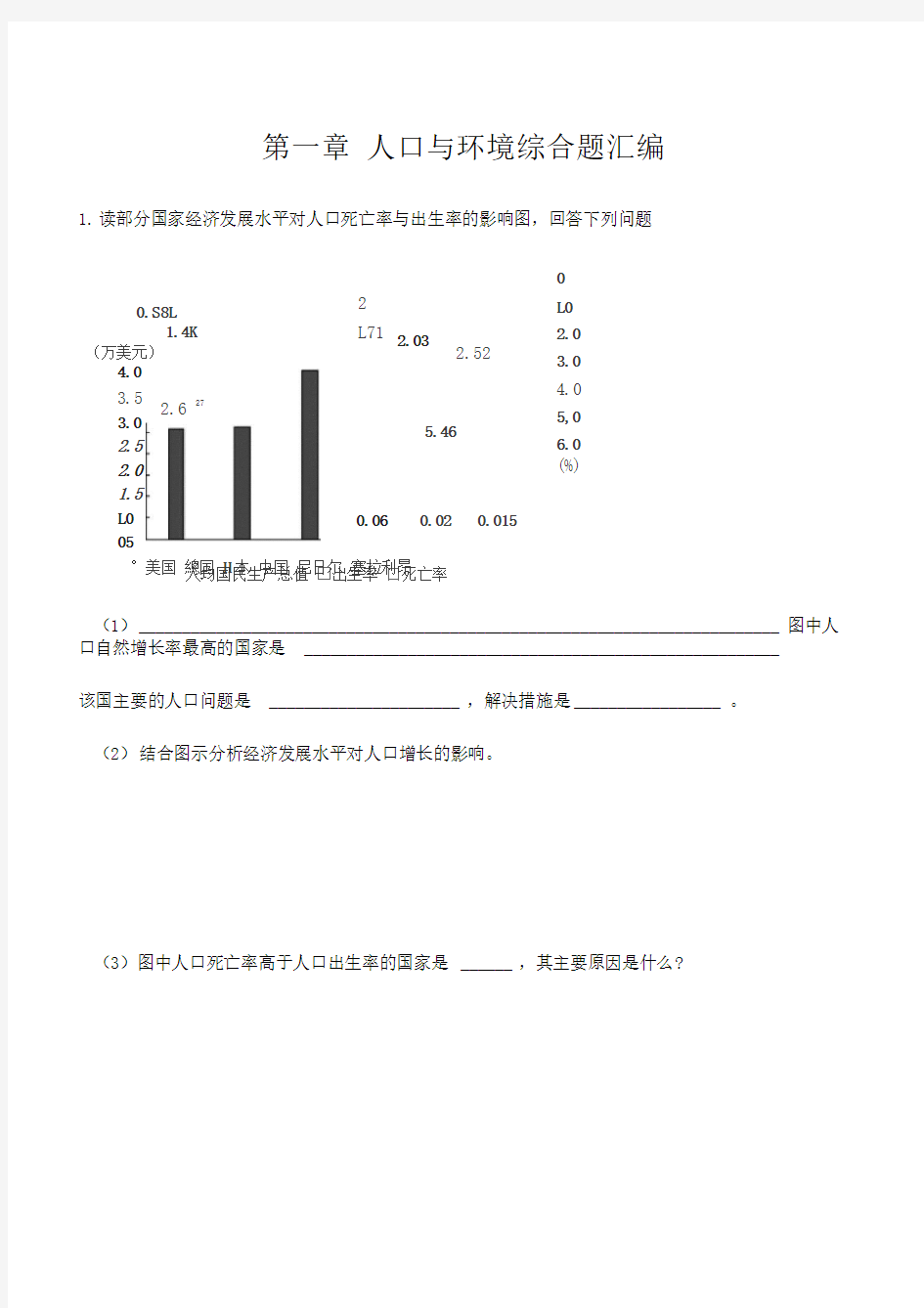 湘教版必修二第一章人口和环境综合题专练