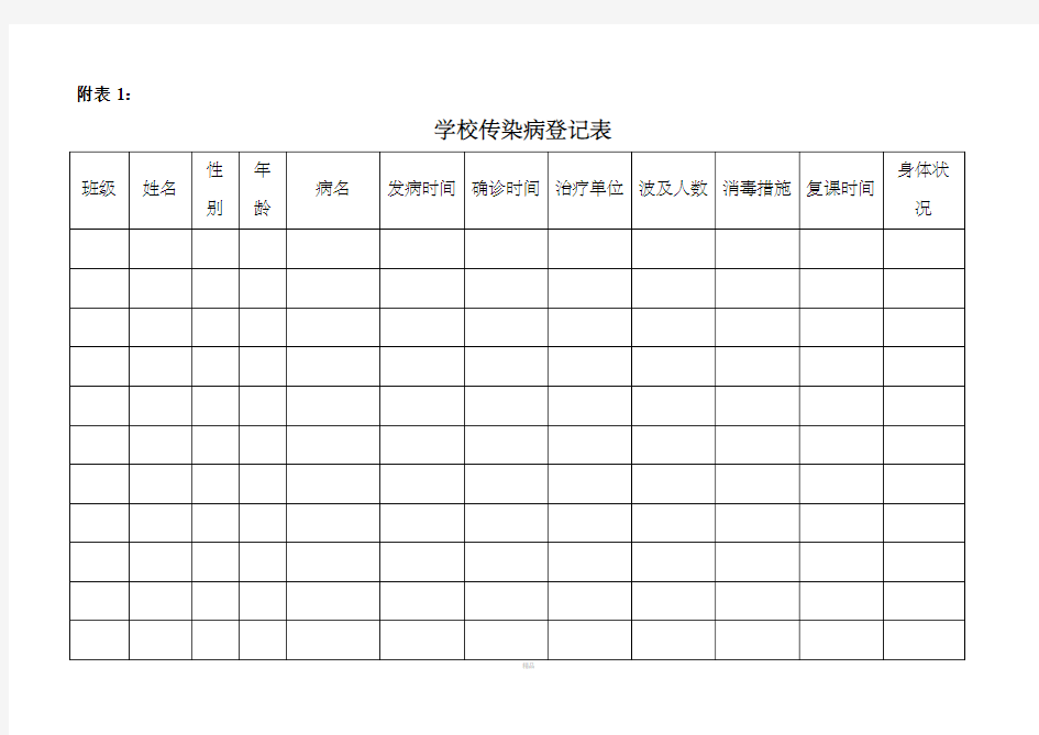 学校传染病登记表