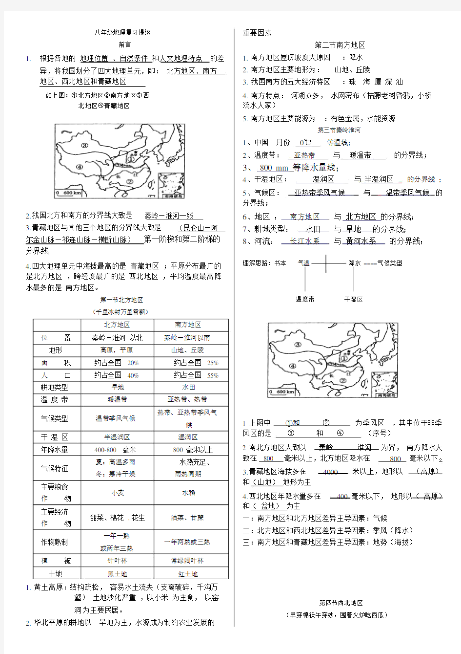 粤教版八年级下册地理复习资料