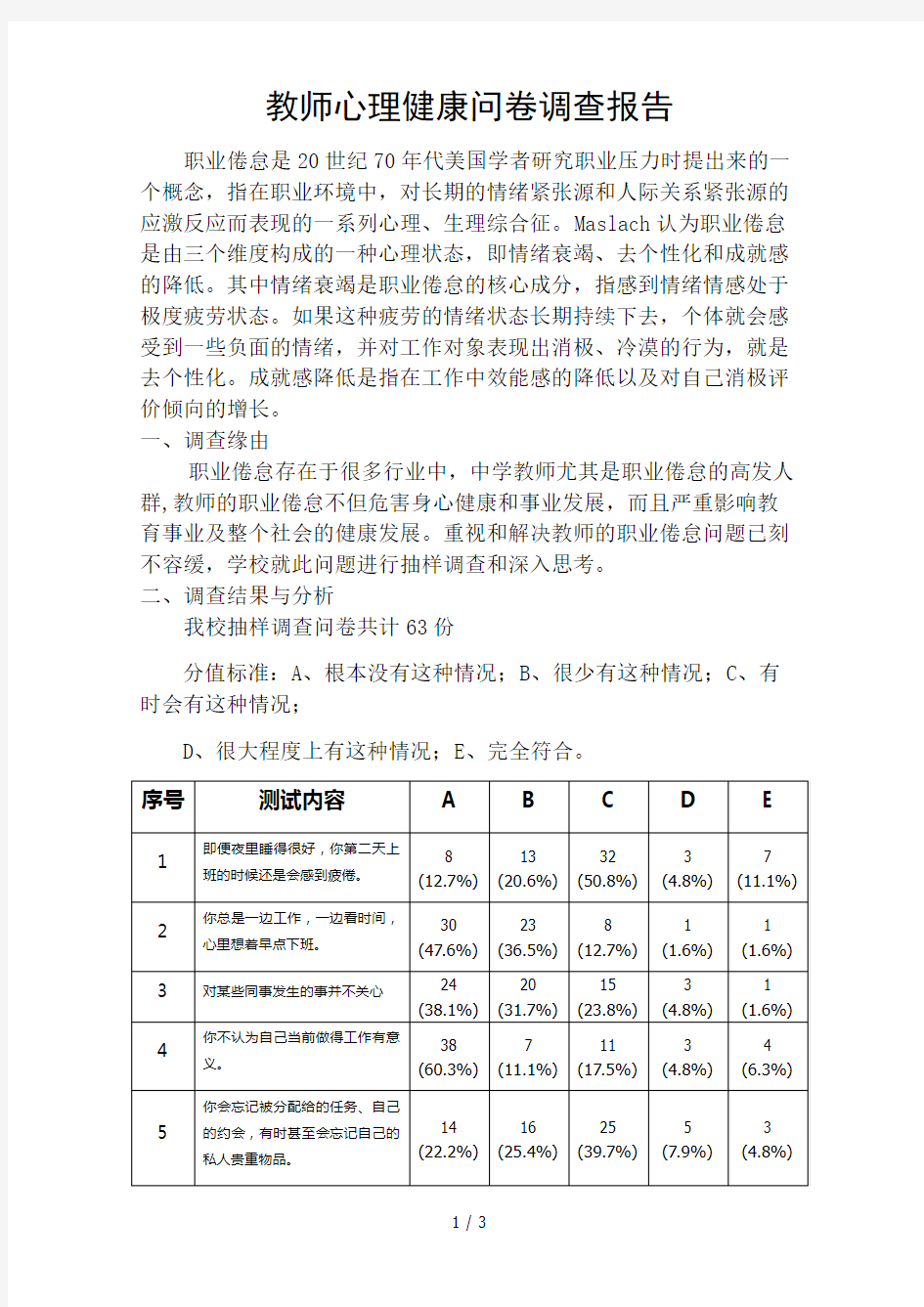 教师心理健康问卷调查报告