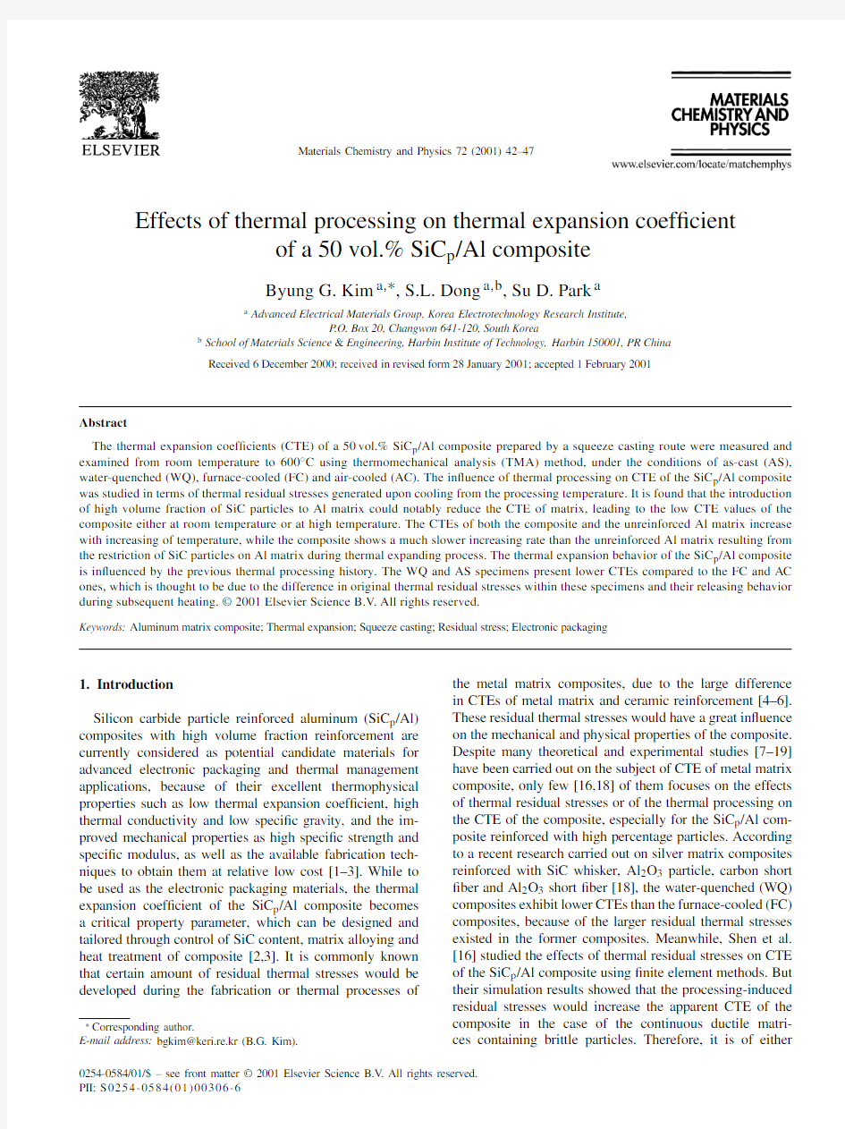 Effects of thermal processing on thermal expansion coefficient of a 50 vol.% SiCp_Al composite