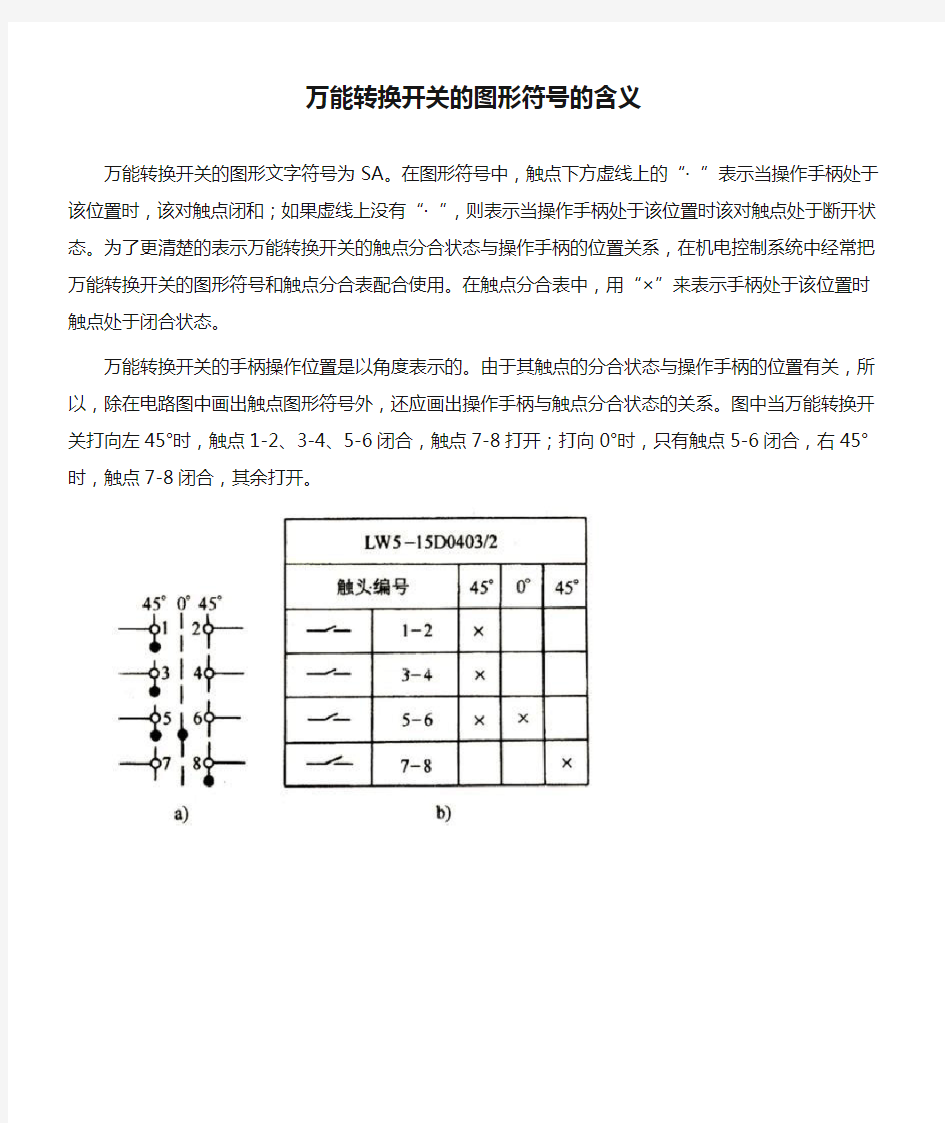 万能转换开关的图形符号的含义