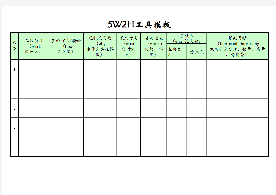 5W2H 工作表格模板