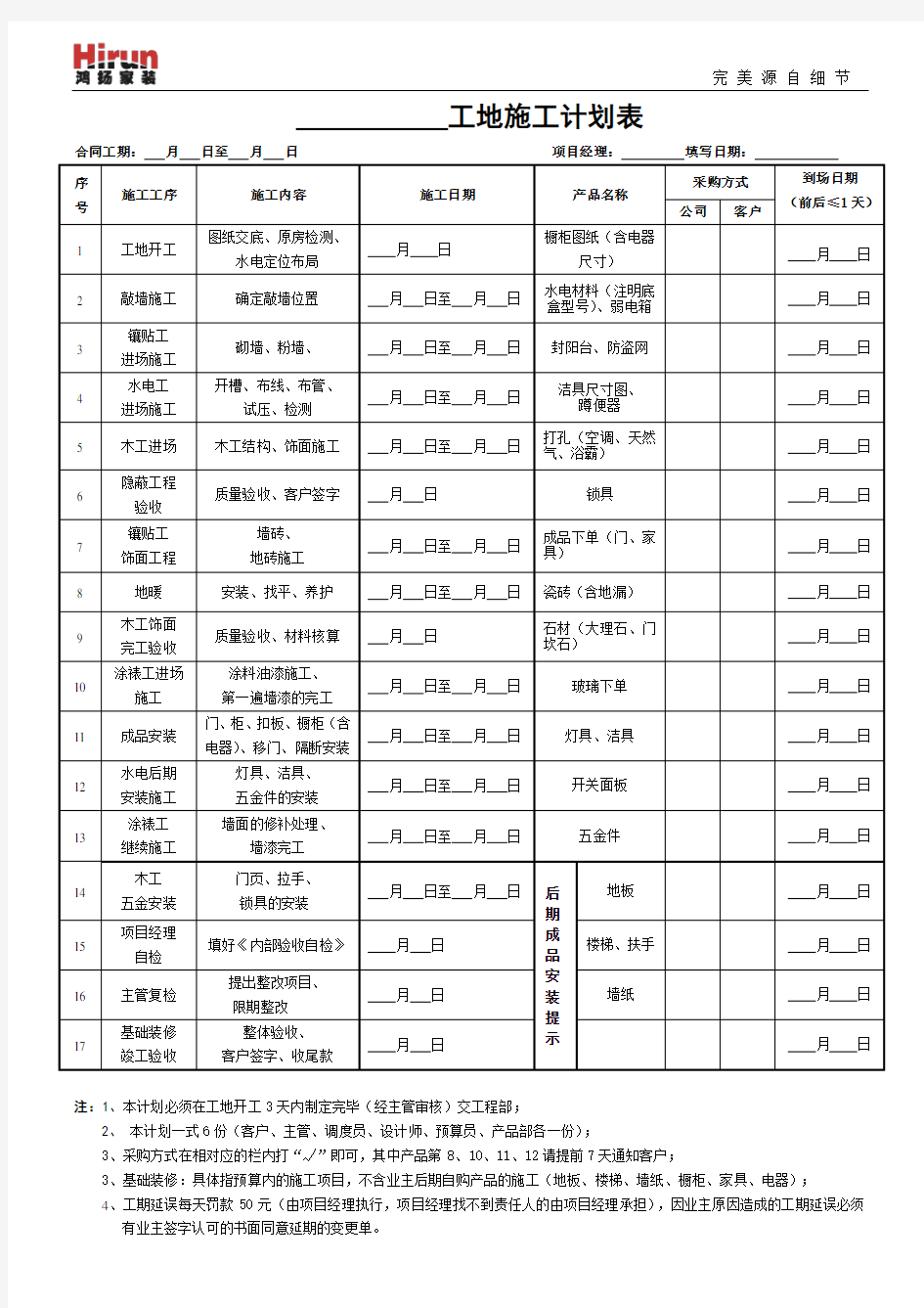 工地施工计划表